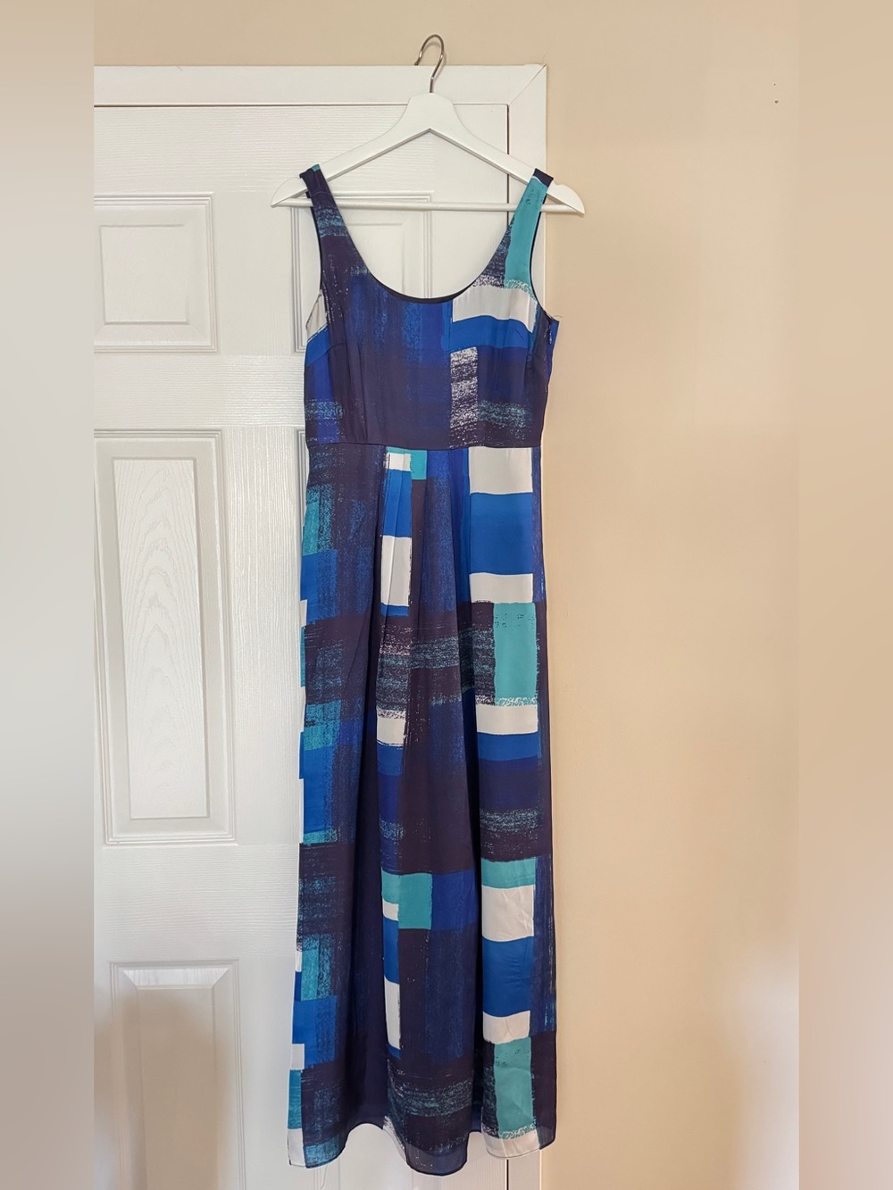 Ann Taylor Navy, Teal & White Sleeveless Maxi Dress